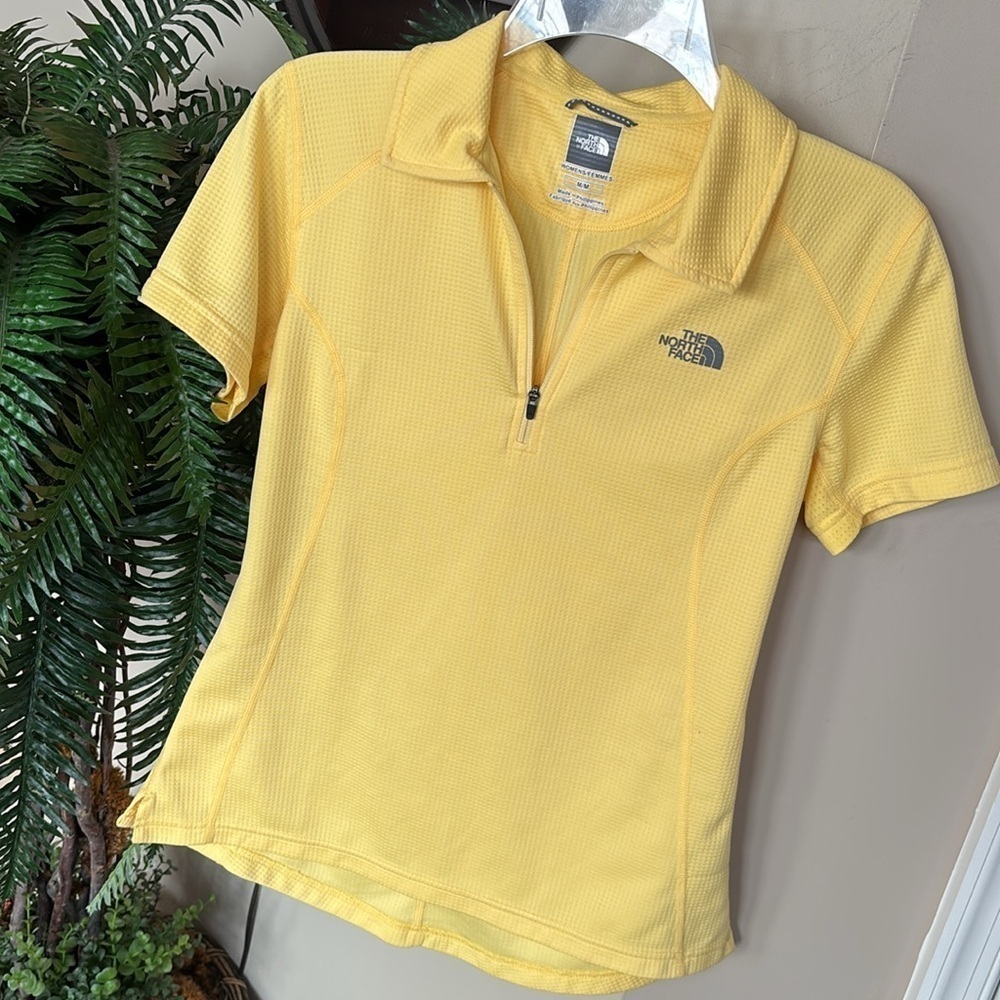 The North Face Vapor Wick Yellow Quarter Zip Short Sleeved Polo Top Golf Shirt - Picture 4 of 14